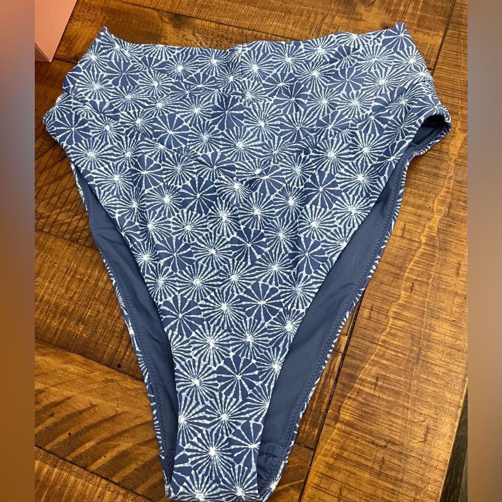 NWT Aerie Crossover High Waist High Cut Cheeky Bikini Bottom Blue Starburst - L